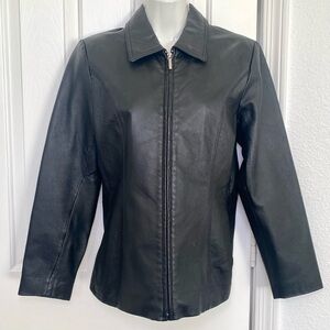 Worthington Black Genuine Leather Zip-Front Women's Jacket